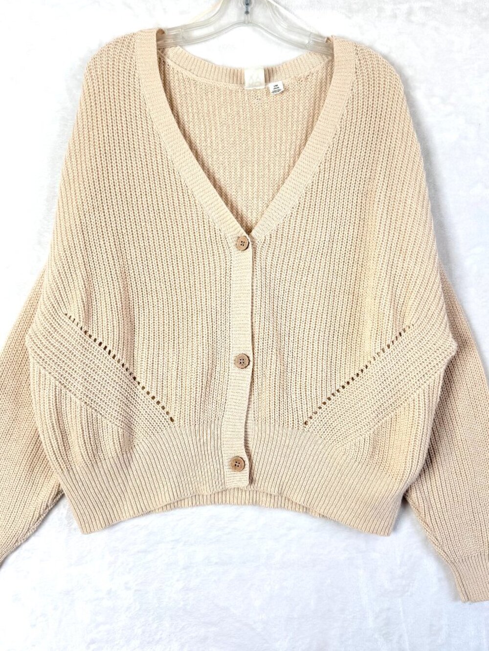 Roxy Amazing Hours Knit Cardigan Sweater Womens L Cream Academia Relaxed Slouchy